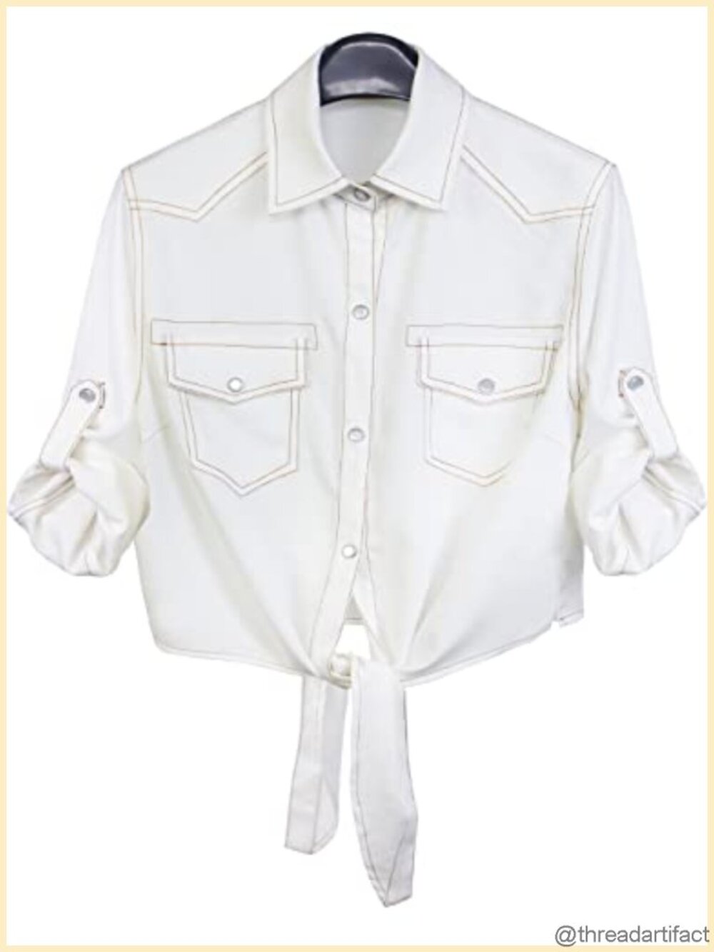 Tie Front Chambray Shirt Cropped Button Down Denim Top